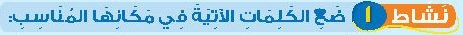 نشاط 1 ضع الكلمات الآتية في مكانها المناسب